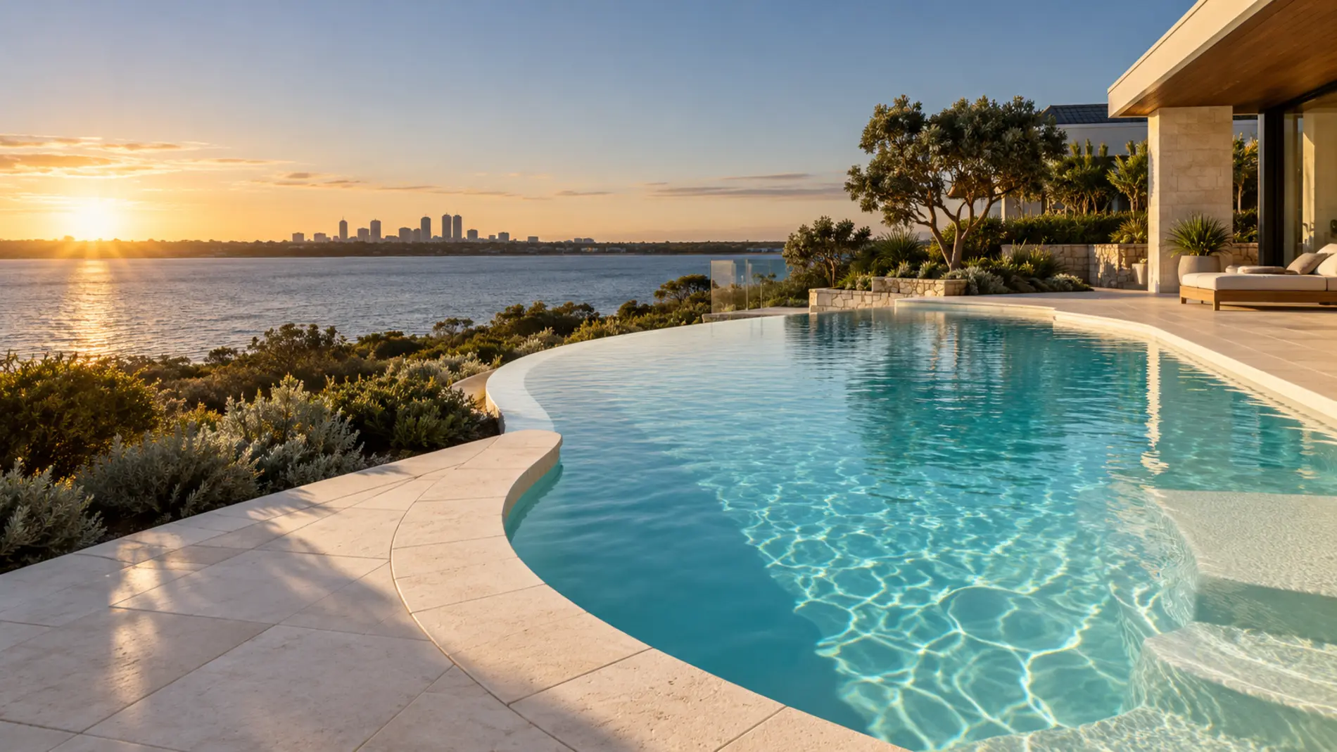 Freshly resurfaced swimming pool at a modern Perth home